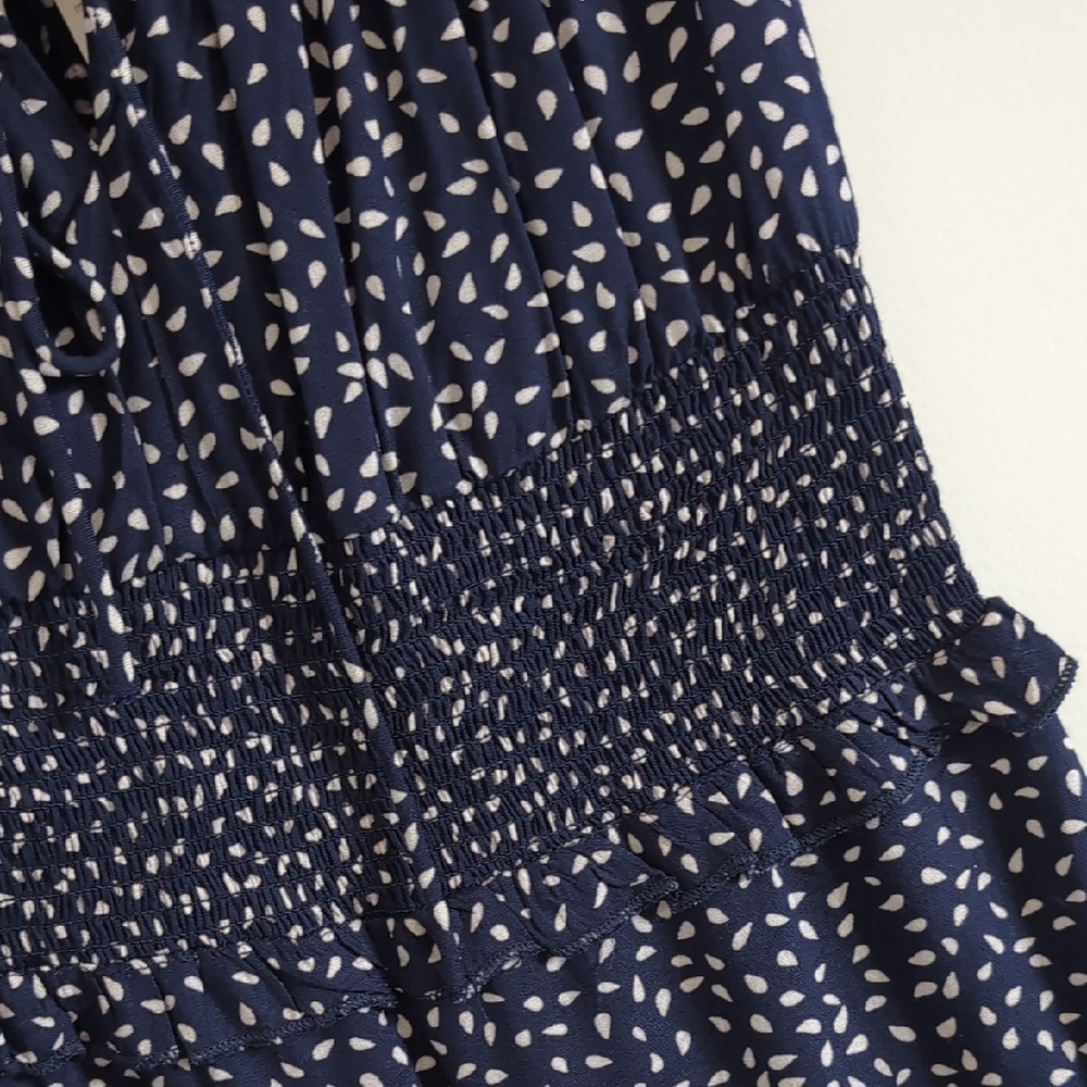Japna Midnight Blue and White Polka Dot Midi Dress - Picture 3 of 8